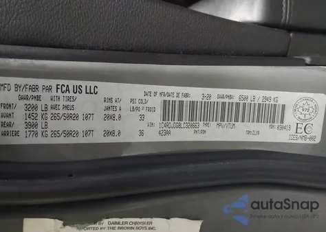 2020 Dodge Durango Gt z USA, uszkodzony, nr VIN 1C4RDJDG8LC320663